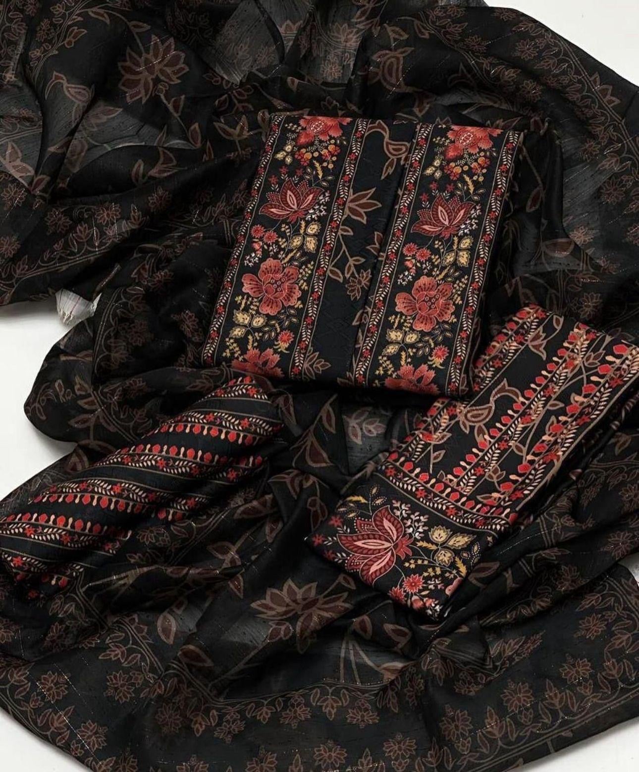 Swiss Jacquard Lawn Fabric Digital Printed 3PC Dress