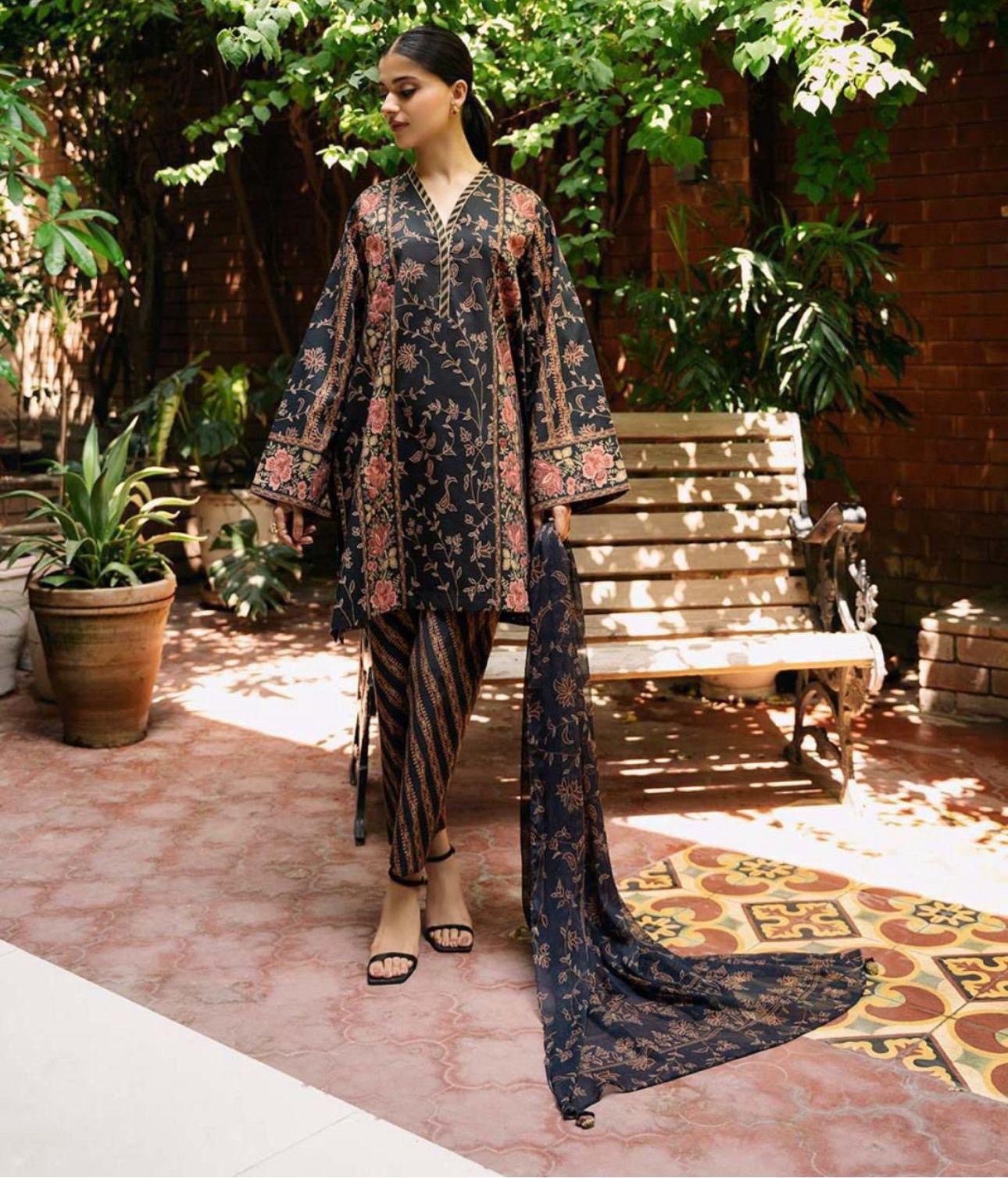 Swiss Jacquard Lawn Fabric Digital Printed 3PC Dress