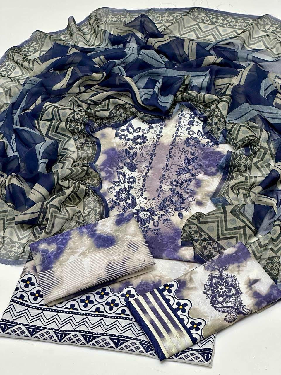 Swiss Jacquard Lawn Fabric Digital Printed 3PC Dress