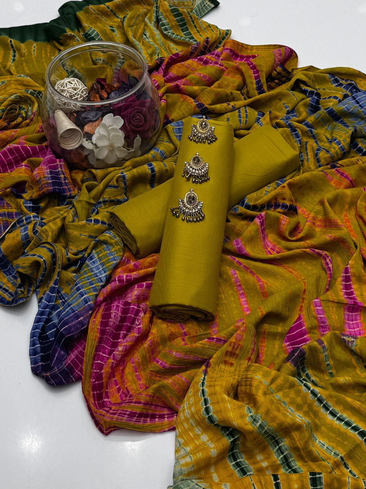 Tradional Tye N Dye Linen 3PC Dress