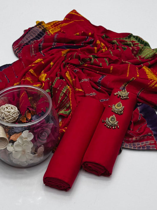 Tradional Tye N Dye Linen 3PC Dress Red