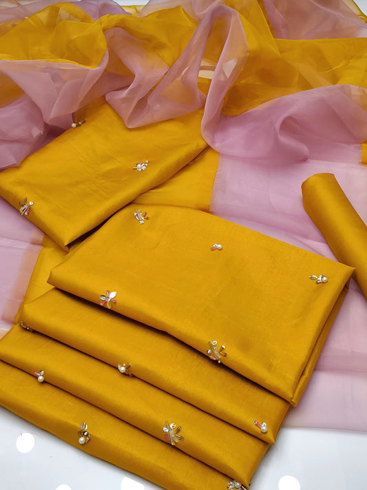 Pure Organza Fency 3pc Dress Gold