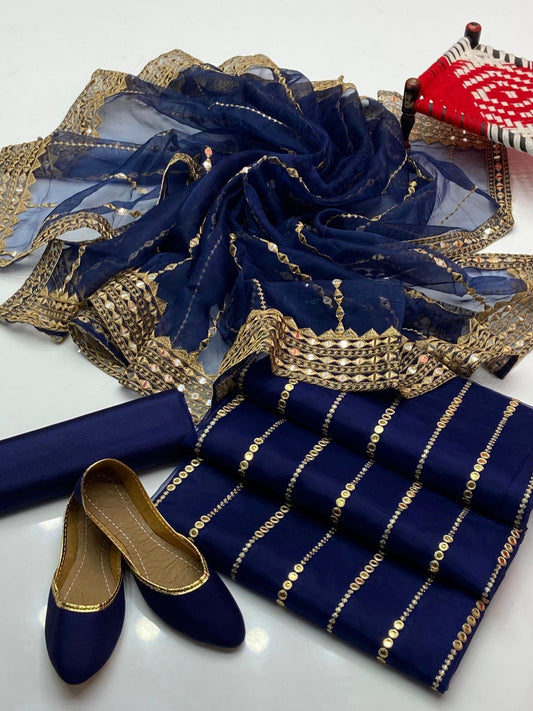 Organza Sequence Embroidery 3PC Dress Blue