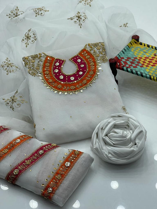 Fancy Organza 3PC Dress White