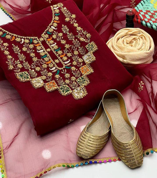 Organza Multi Applic 3PC Dress Red