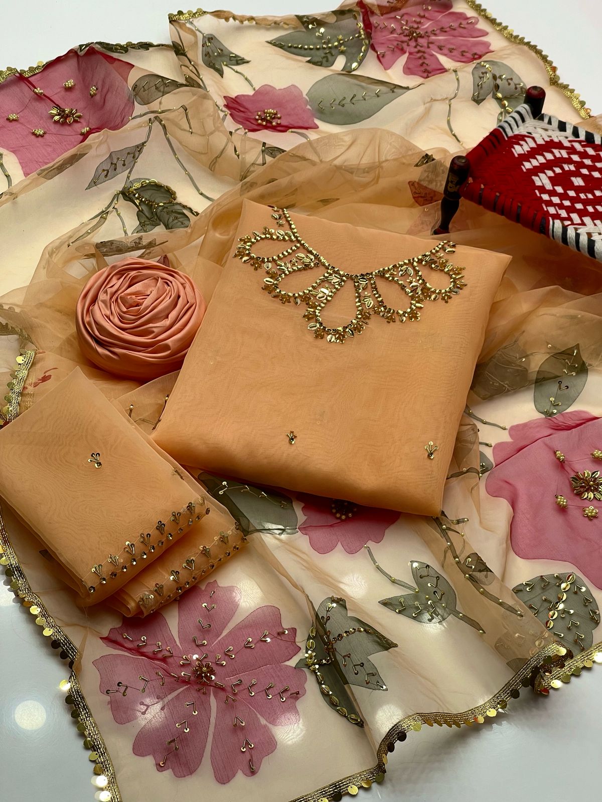 Handwork Stones And Beads Work 3PC Dress