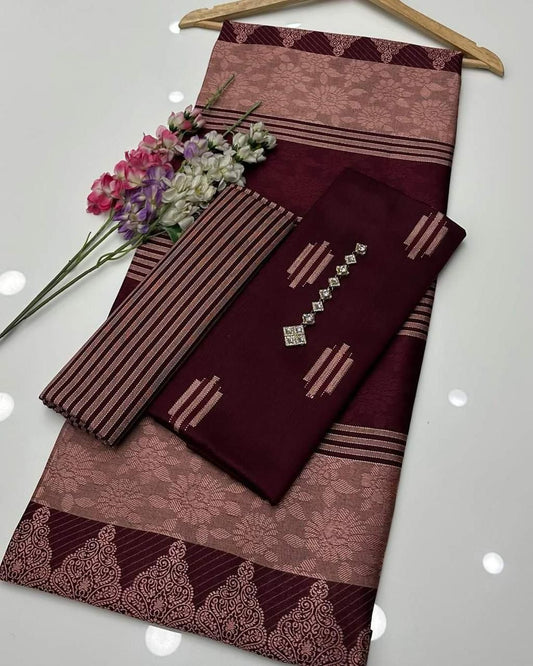 Susi Banarsi Barosha 3PC Dress mehroon