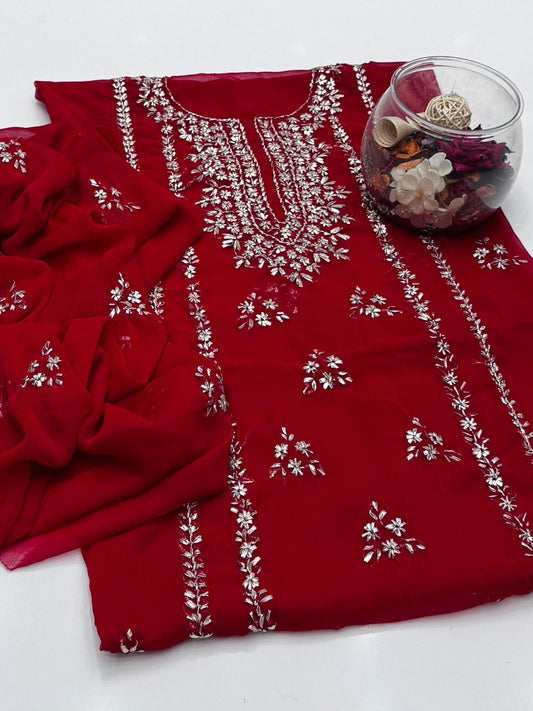 Bamber Chiffon Gota Work 2PC Dress Red