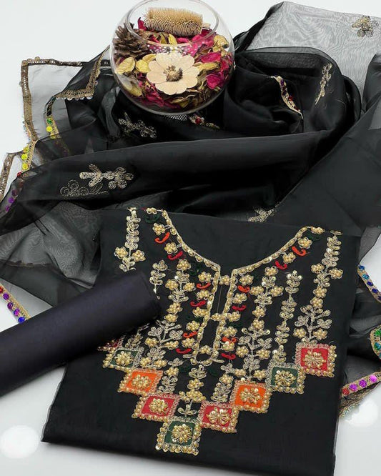 Organza Multi Applic 3PC Dress black