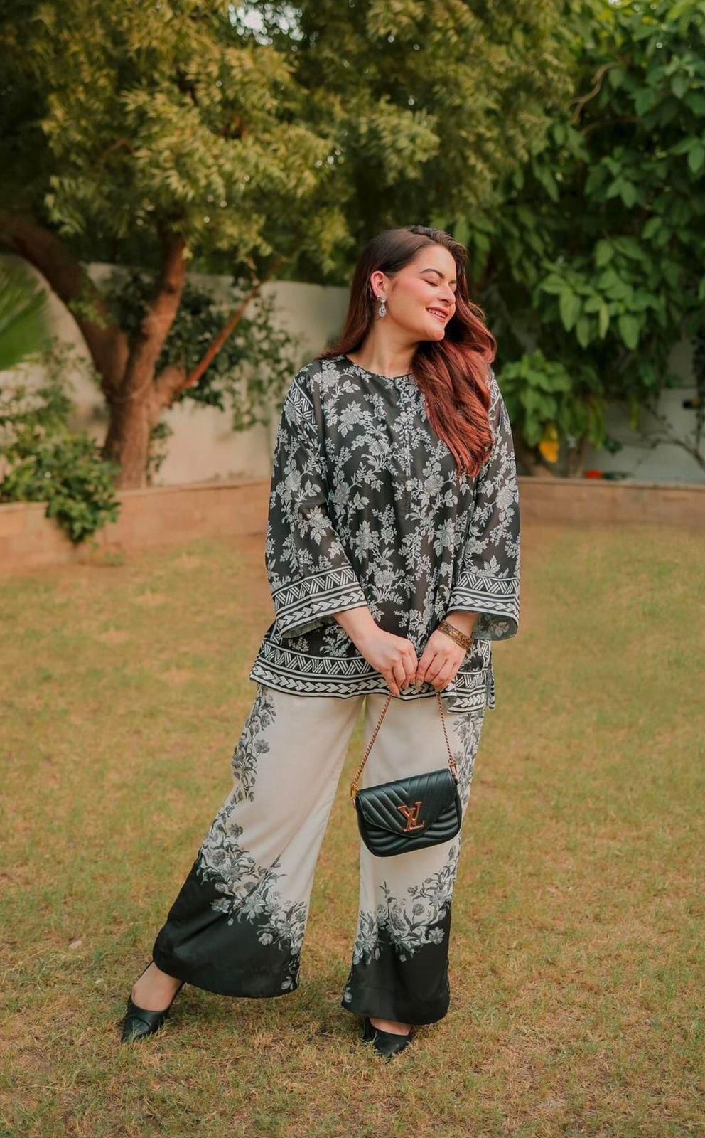 Swiss Lacquard Lawn Fabric Digital Printed 3PC Dress