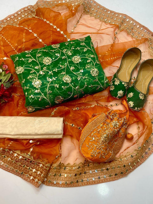 Soft Organza Embroidered 3PC Dress Orange