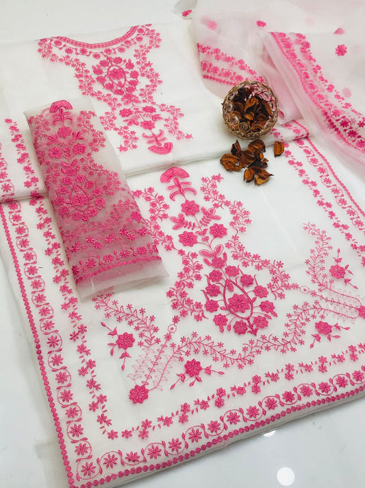 Organza Gala Daman Work Shirt 3PC Dress magenta