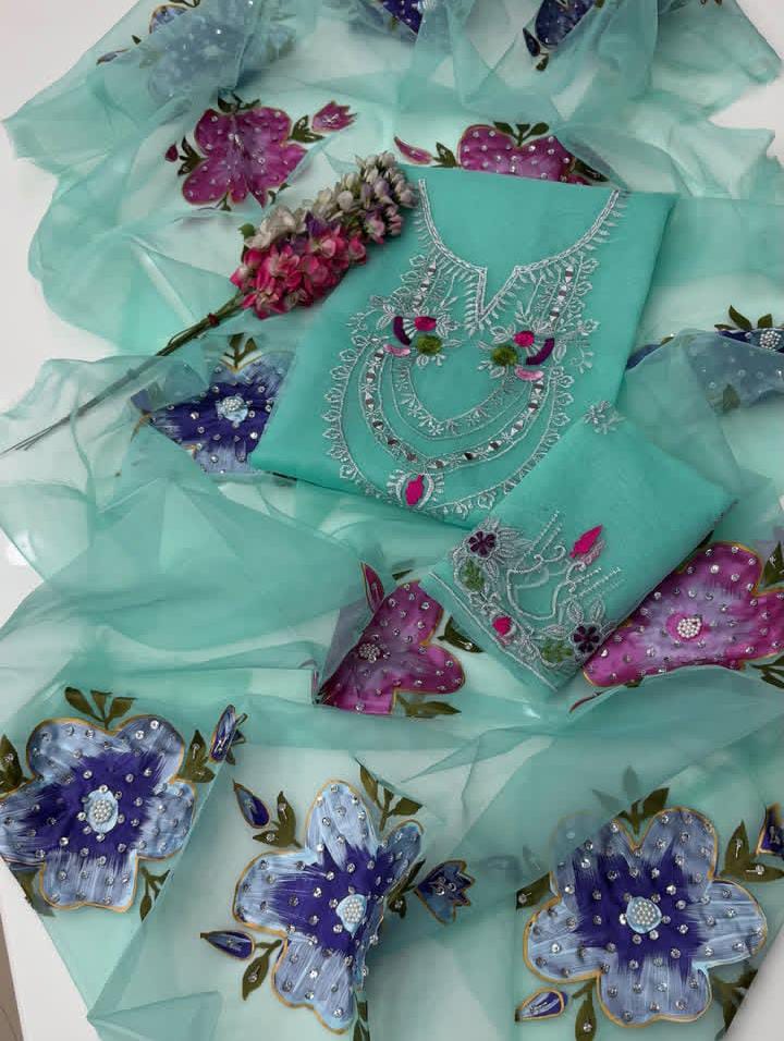 Pure Organza Mirror Tilla Work 2PC Dress