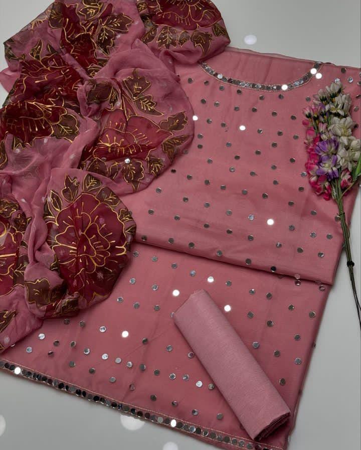 Pure Organza Mirror Work 3PC Dress