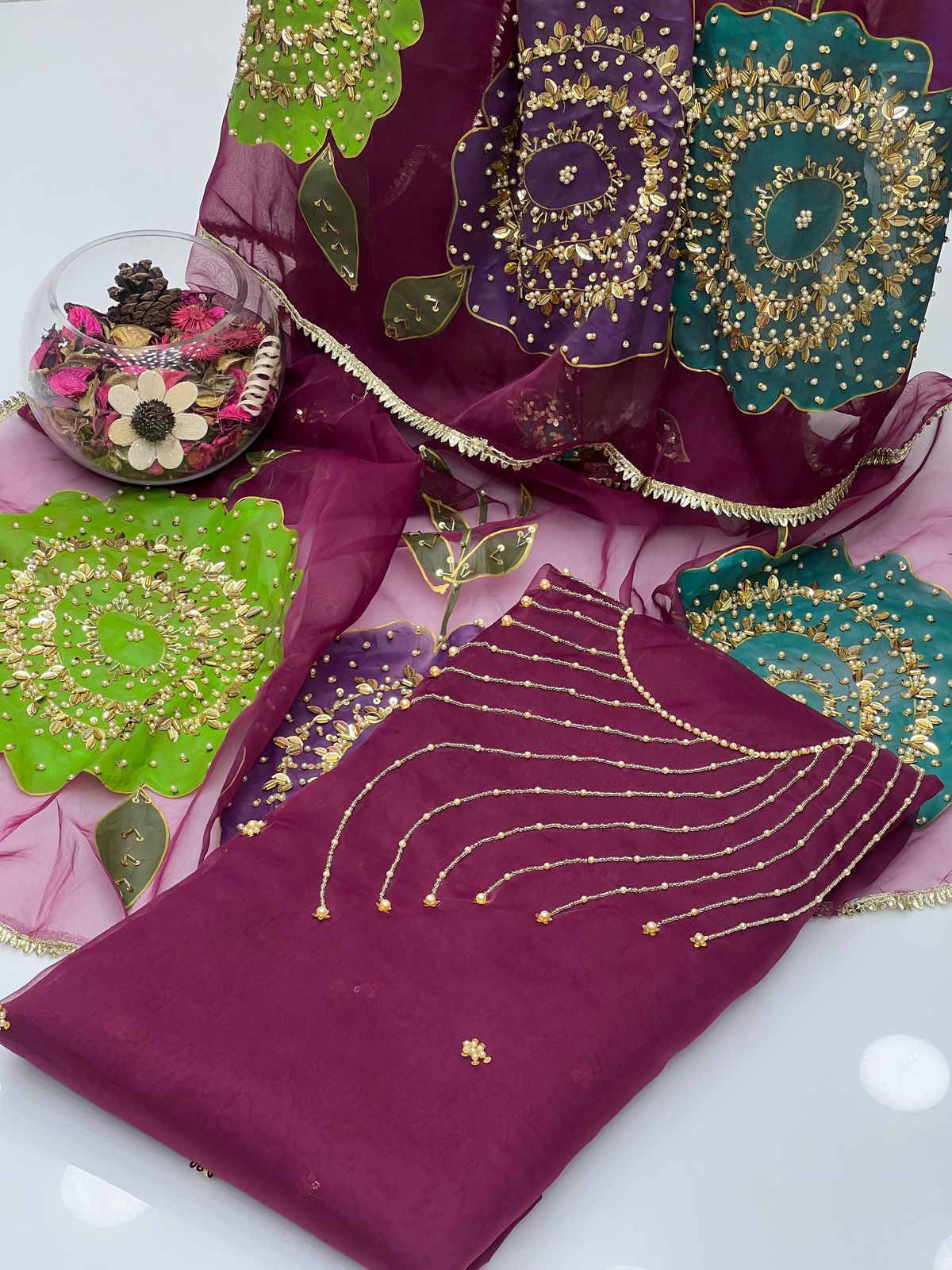 Organza Shirt With Lehria Gala Handwork 2PC Dress