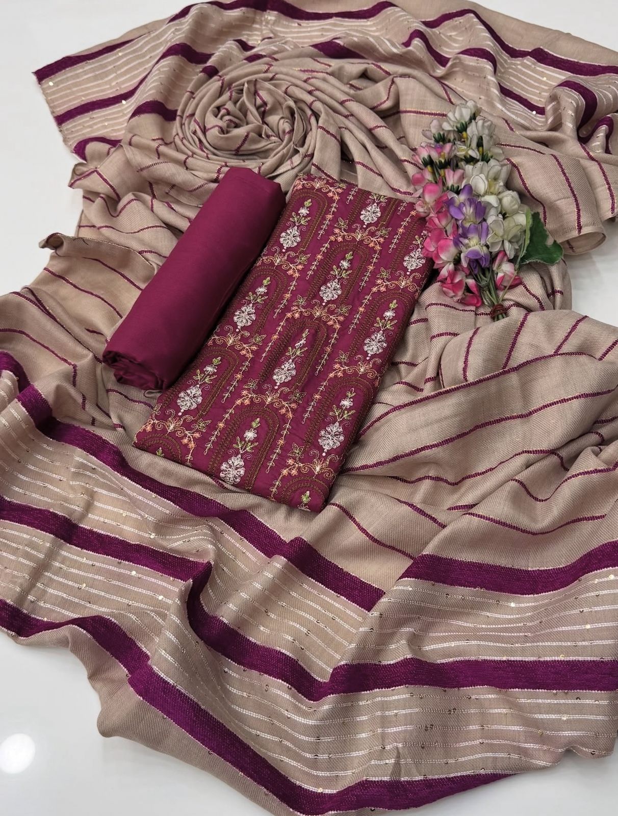 Lilen Embroidered with Thread Malti Work 3PC Dress