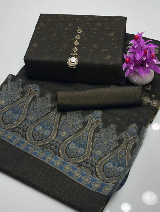 Dhanak Marina Jacquard 3PC Dress Black