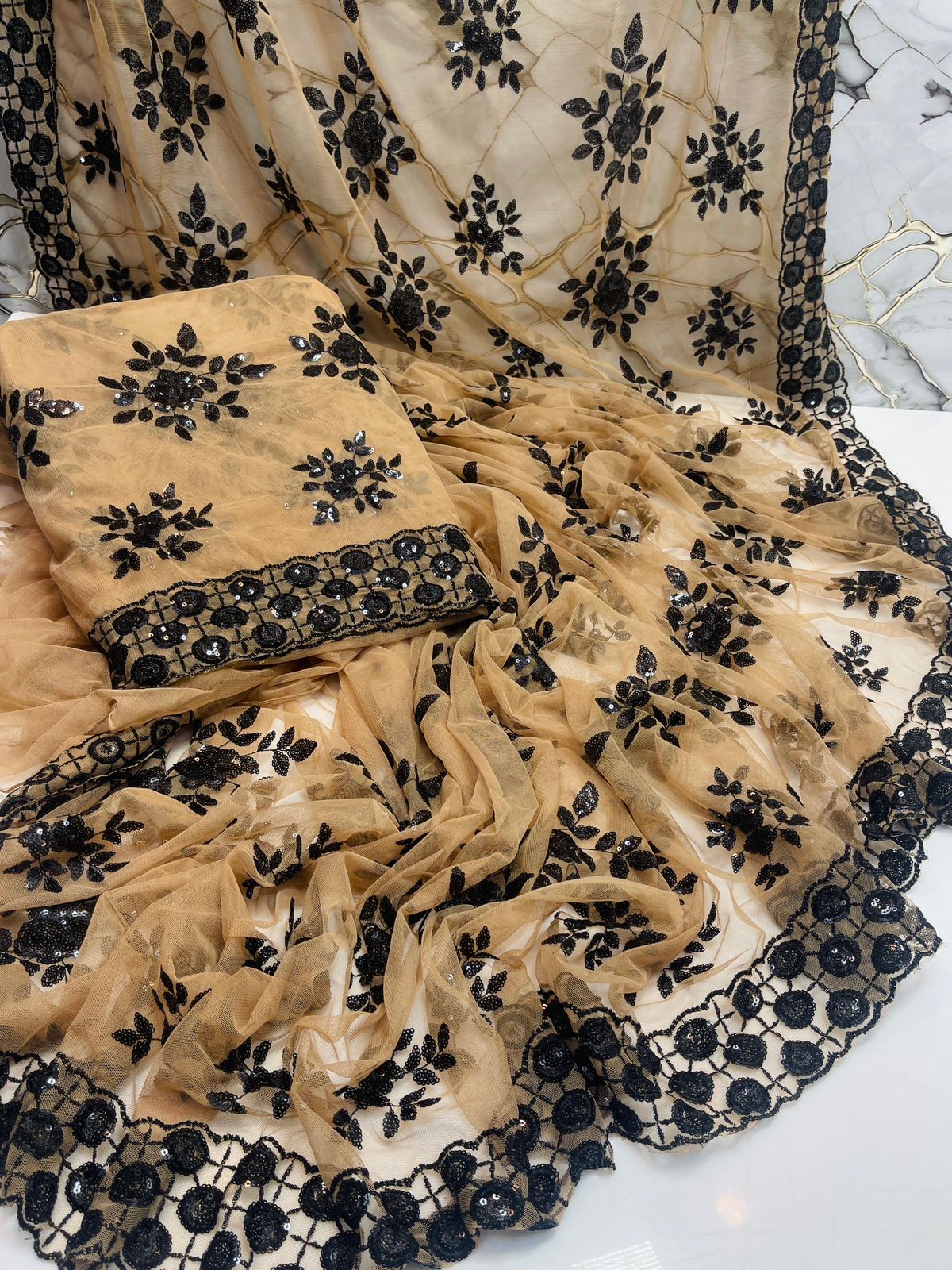 Soft Net Sequence Work Saree