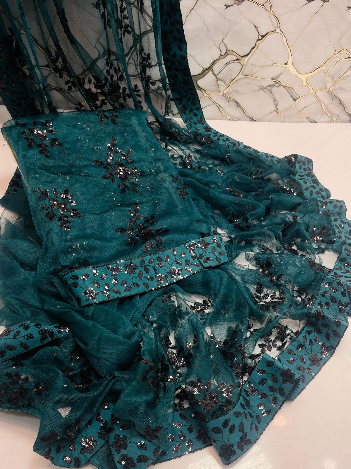 Soft Net Sequence Work Saree