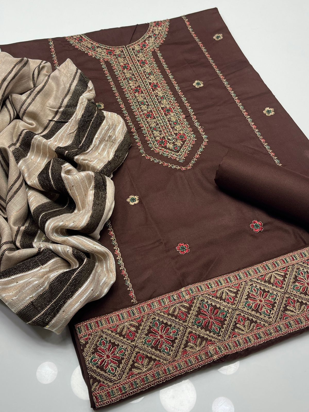 Dhanak Gala Daman computer Embroidery 3PC Dress