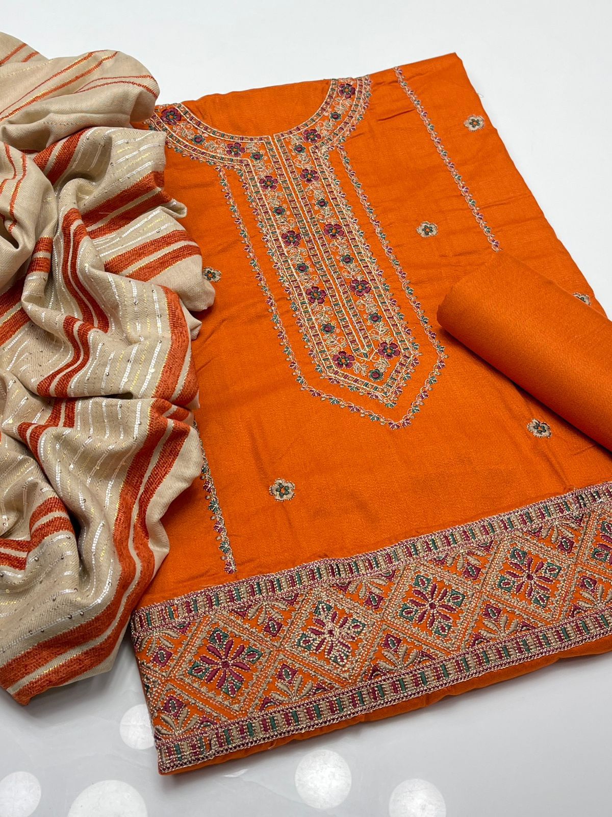 Dhanak Gala Daman computer Embroidery 3PC Dress