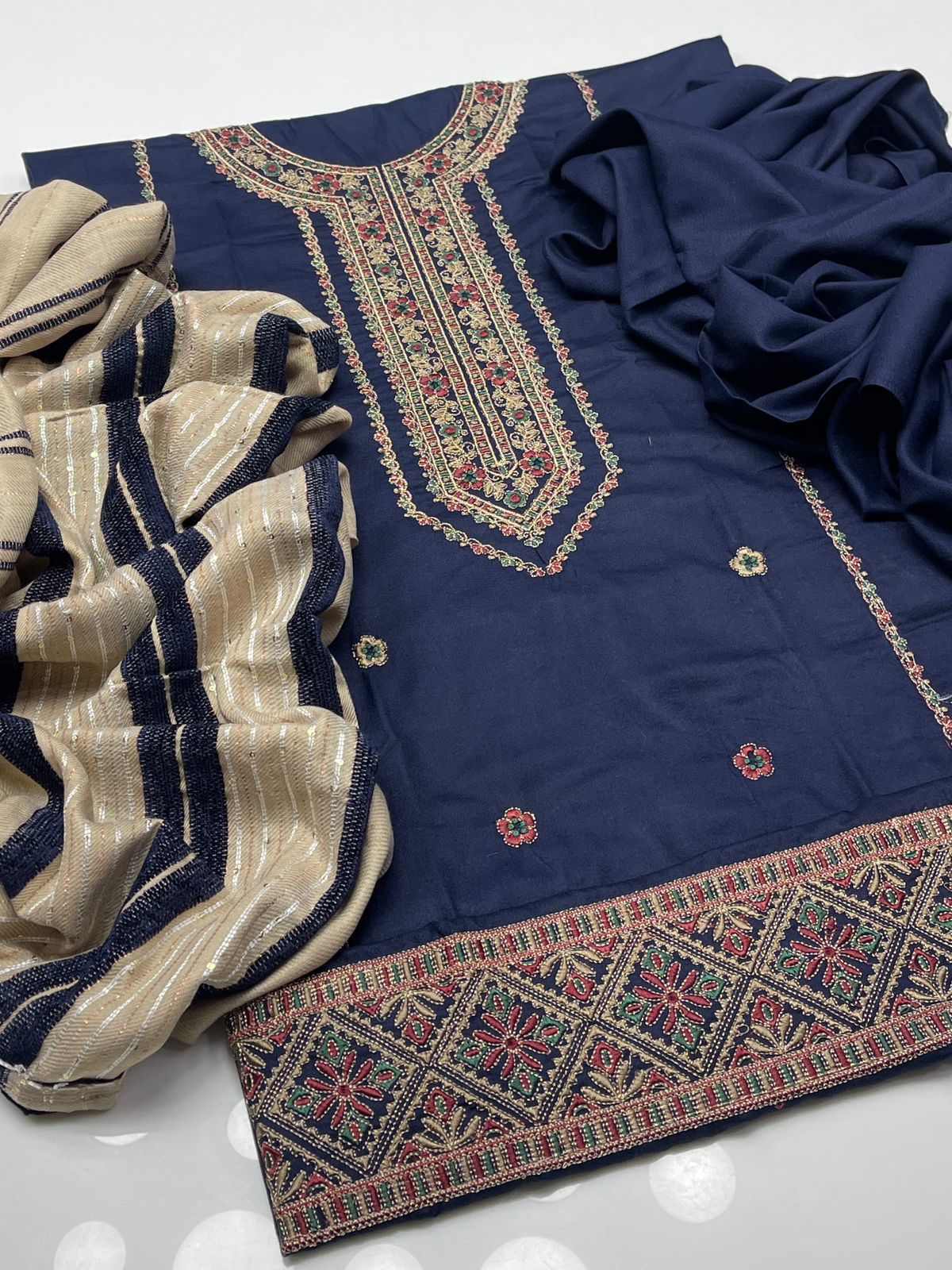 Dhanak Gala Daman computer Embroidery 3PC Dress