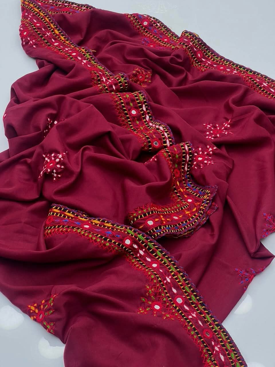 Swiss lawn Hand made Balochi 4 border 3PC Dress