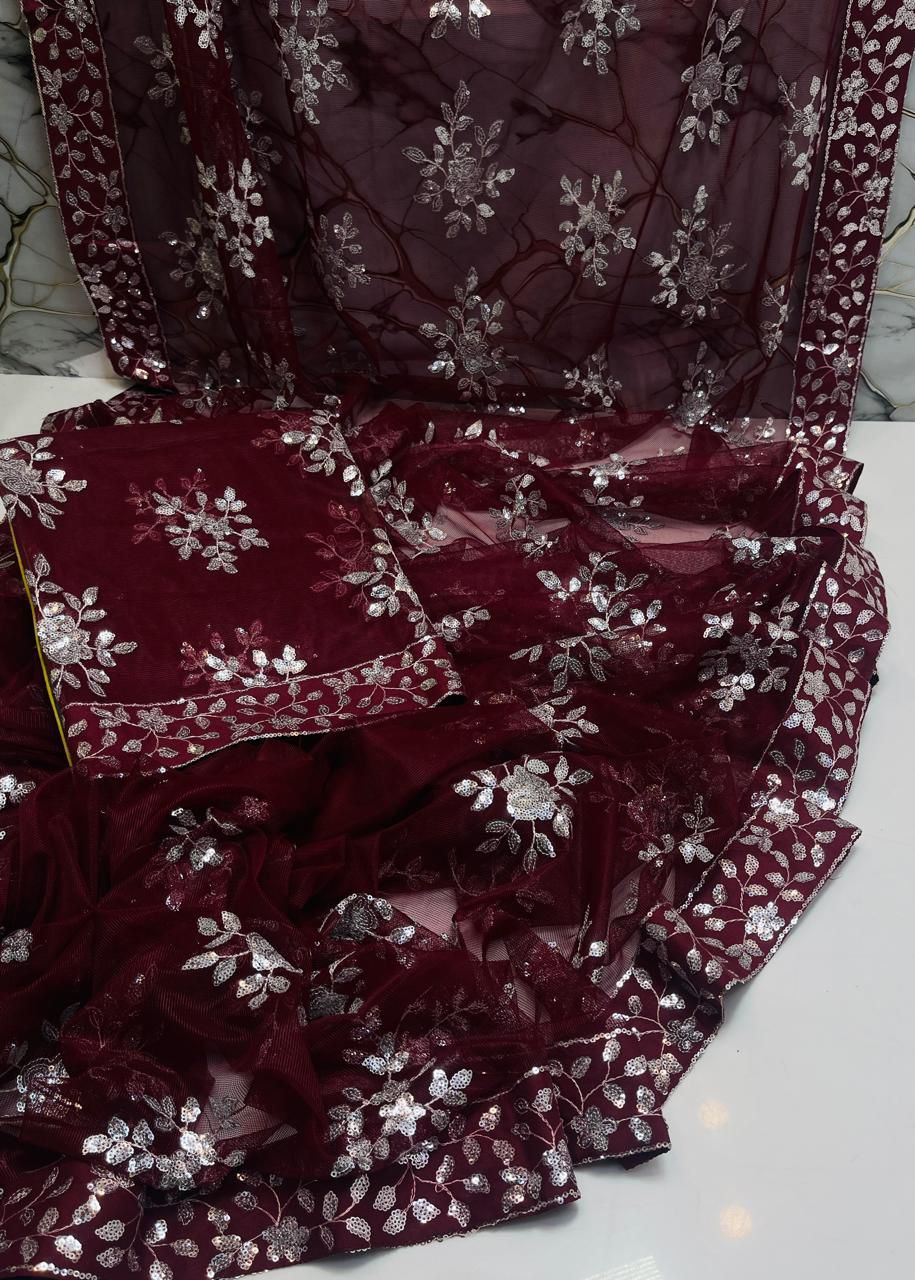 Soft Net Sequence Work Saree