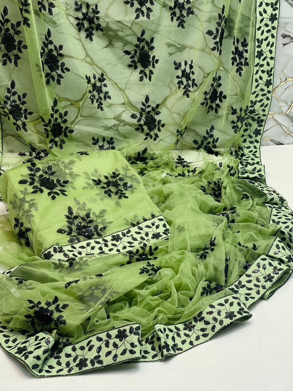 Soft Net Sequence Work Saree