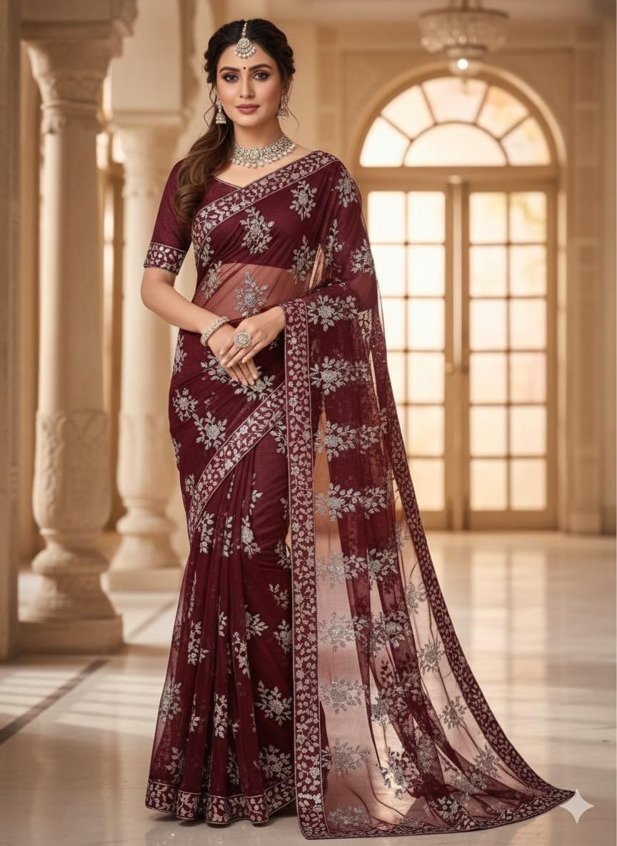 Soft Net Sequence Work Saree