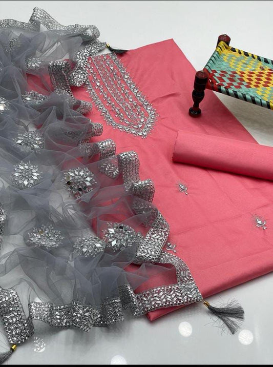 Katan Mirror Work 3pc Dress Pink