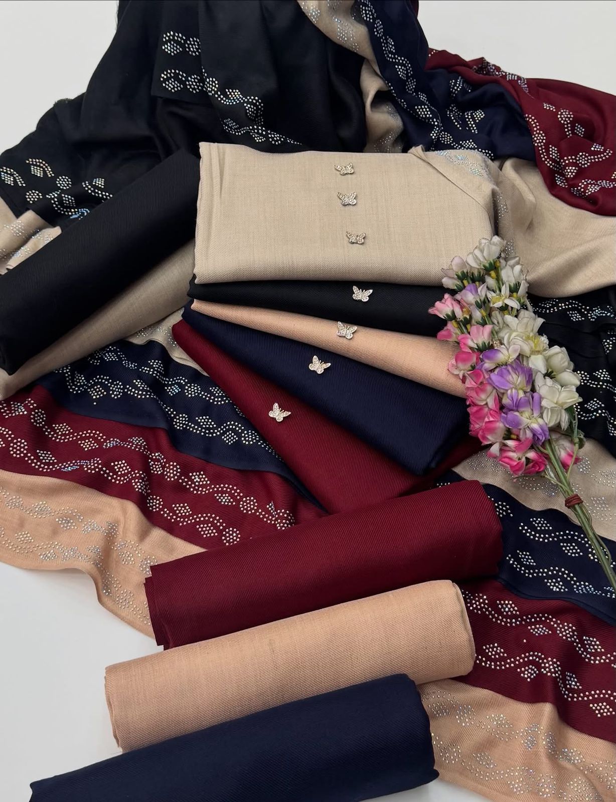 Winter Pashmina 3pc Dress Navy