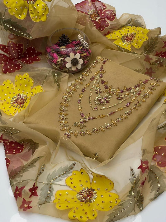 Organza Handmade Zaari Beats 2Pc Dress Beige