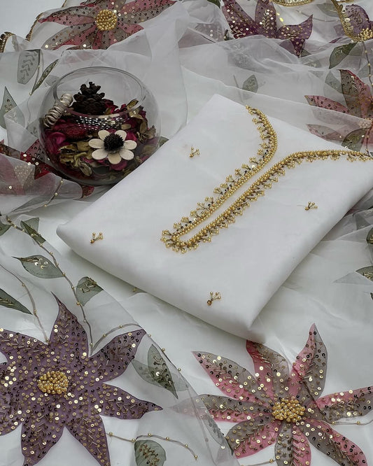 handwork Stones And beads work 2PC Dress White