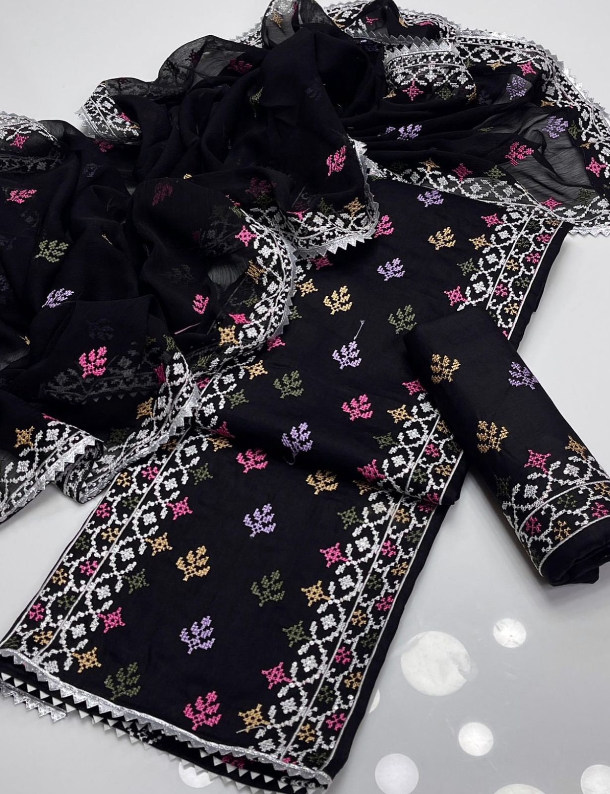 Lawn Cotton Embroidered With Sequence 3PC Dress