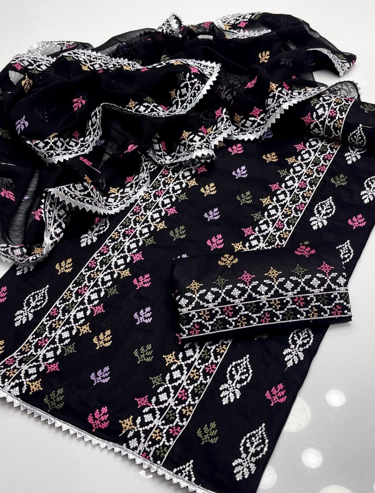 Lawn Cotton Embroidered With Sequence 3PC Dress