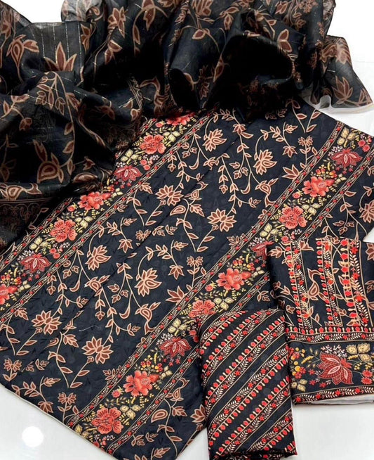 Swiss Jacquard Lawn Fabric Digital Printed 3PC Dress