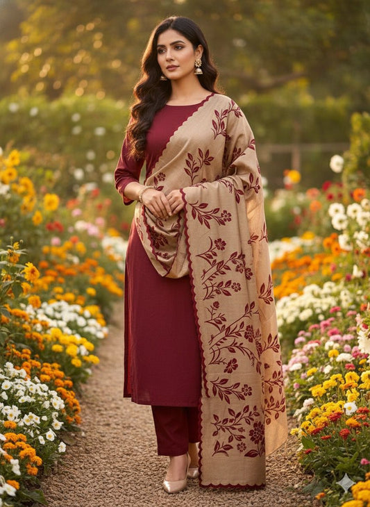 Wool velvet work shawl 3pc Dress