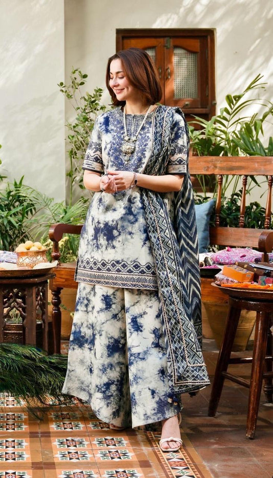 Swiss Jacquard Lawn Fabric Digital Printed 3PC Dress