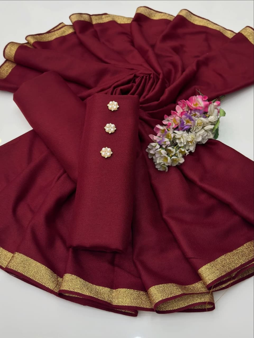 Beautiful Excelent Quality Soft Pashmina Wool 3pc Dress Red