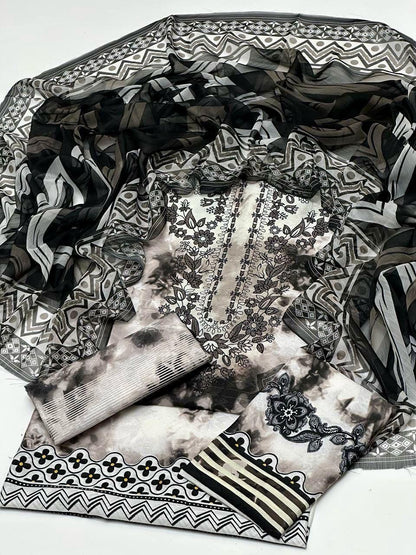 Swiss Jacquard Lawn Fabric Digital Printed 3PC Dress