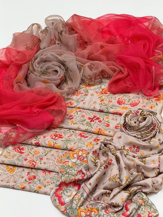 Swiss Lacquard Lawn Fabric Digital Printed 3PC Dress