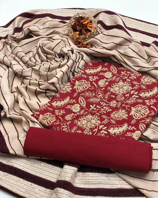 Marina Linen Allover Embroiderd 3PC Dress