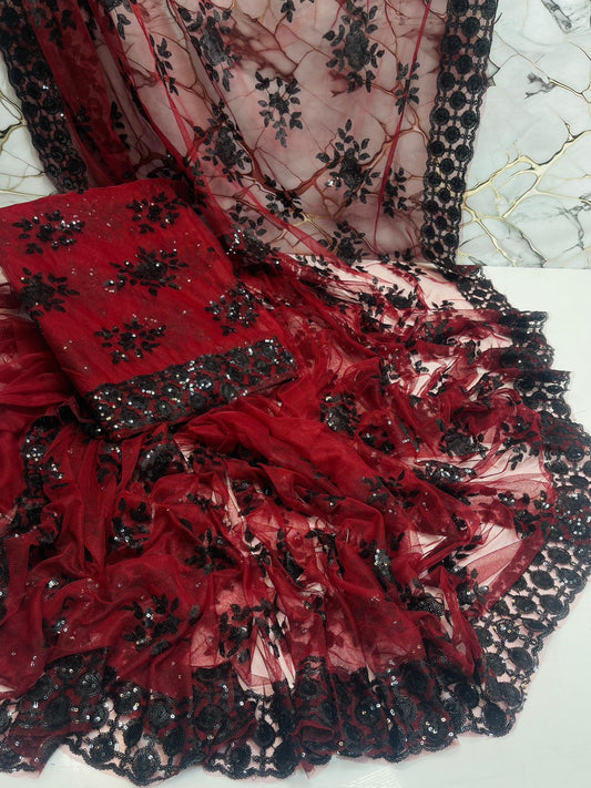Soft Net Sequence Work Saree