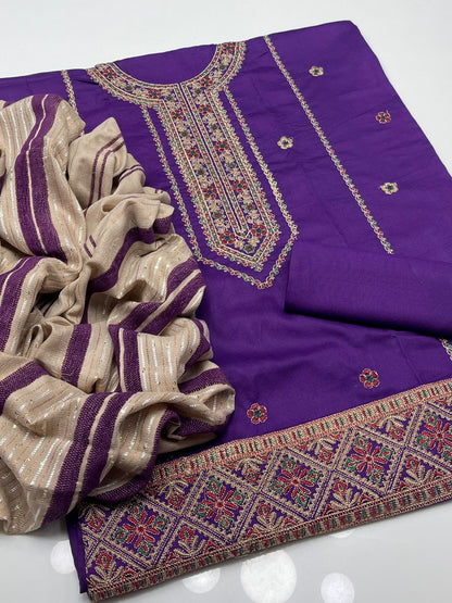 Dhanak Gala Daman computer Embroidery 3PC Dress