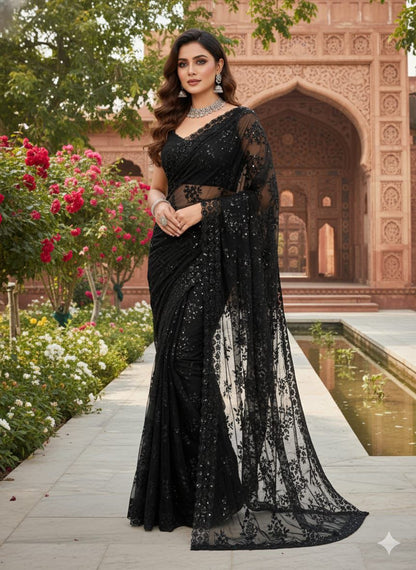Soft Net Sequence Work Saree