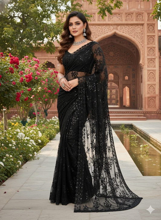Soft Net Sequence Work Saree