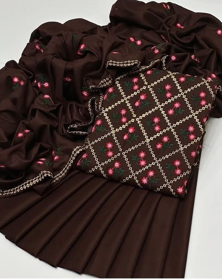 Dhanak 3pc dress Brown