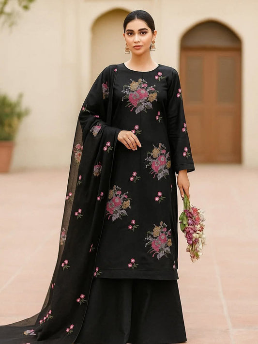 Handmade Style Cross Stitch Embroidery 3pc Dress Black