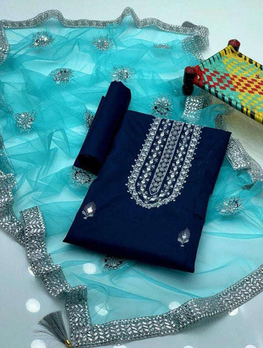 Katan Mirror Work 3pc Dress Blue